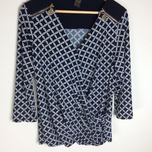 SALE! ANN KLEIN WOMEN’S SIZE M NAVY/WHITE BLOUSE
